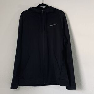 Nike Therma-Fit Hoodie Jacket Men L Black Fleece Lined Full Zip Pockets Athletic